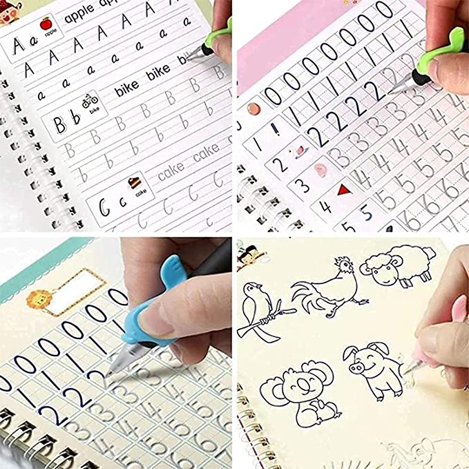 (Pack of 4) Magic Practice Copybook for Kids, Children Reusable Handwriting Practice Copy Books for Preschools Magic Workbook Letter Writing Book